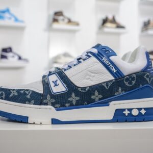 Brand New LV Louis Vuitton Trainer Sneaker Low Casual/Sport/Cultural/Versatile Basketball Shoe White and blue denim