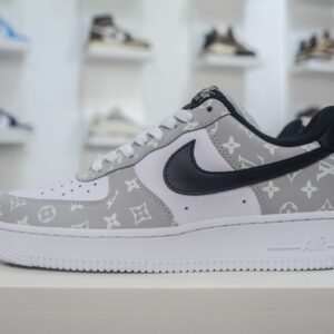 Nike Air Force 1 Low ‘07 Air Force low-top casual sneakers with leather upper, custom LV shoe box, nightlight-infused body, original last and cardboard, authentic Air Force design, full-length air cushioning