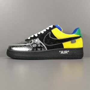 [GOD Version: Air Force Collaboration] Silver Gun Yellow LV Collaboration LOUlS VUlTTON X NiKe Air Force 1 LOw Low-top Casual Shoes, Unisex Style