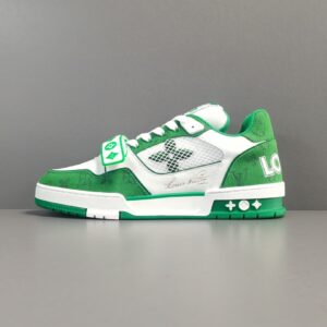 [Store Exclusive: LV Brand] Green and White Louis Vuitton Louis Vuitton Trainer Low-Top Elastic Lacing Fashion Sneakers