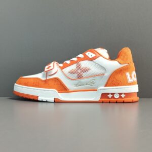 [Store Exclusive: LV Brand] White/Orange Louis Vuitton Louis Vuitton Trainer Low-Top Elastic Lacing Fashion Sneakers