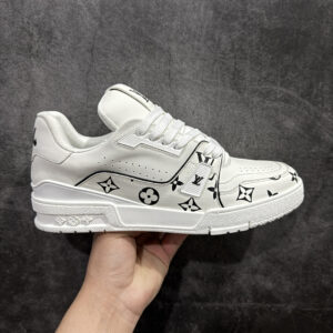 [HS Pure Original Gift Box Edition] LV Trainer series high-end luxury sports shoes, pure white leather print