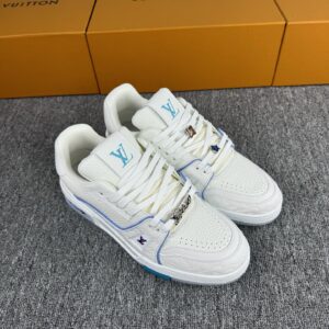 1v LV Trainer, Blue Line, White, Unisex Couple’s Style