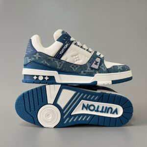 Blue Denim Louis Vuitton Louis Vuitton Trainer Low-Top Casual Sneakers!