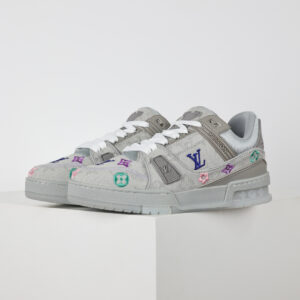 Louis LV Takashi Murakami x LOUIS VUITTON Trainer Cherry Blossom Collection, Cowhide Leather, Round Toe with Straps, Low-Top Sneakers, Women’s, White