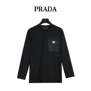Prada triangle logo long sleeve with zipper pocket on chest