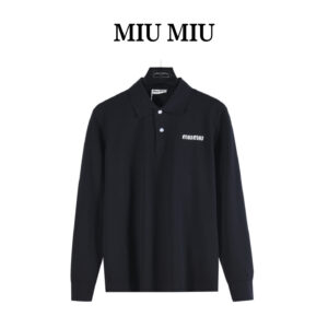 MiumiuMM classic small embroidered logo long sleeve polo shirt