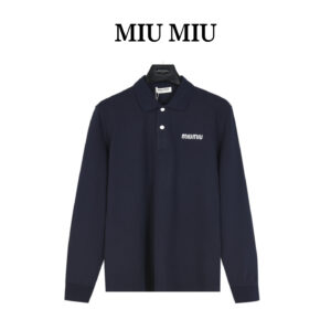 MiumiuMM classic small embroidered logo long sleeve polo shirt