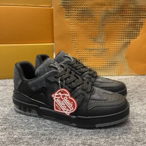 LV Black Denim Virgil Abloh and Japanese street fashion master Nigo team up once again to reinterpret the classic LV Trainer sneakers.