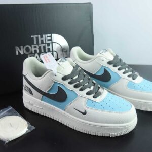 Nike Air Force 1'07 Low North Face collaboration light gray and blue swoosh casual military shoes