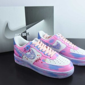 Nike Air Force 1'07 Low "Pink Daisy Nebula" hand-painted graffiti powder and star cloud custom leisure plims