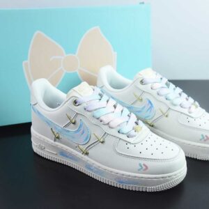 Nike Air Force 1 Low 07 Graffiti White Blue Pink Four Small Hooks Custom Casual Sneakers