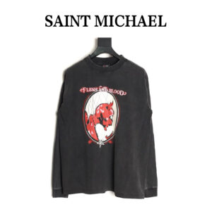 Saint Michael red devil wash-aged long sleeve T-shirt