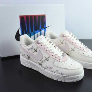 Nike Air Force 1'07 Low "Light Pink Flowers" hand-painted graffiti light pink floral leisure sports shoes