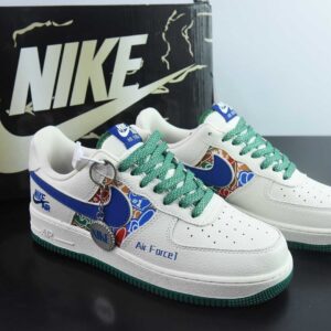 Nike Air Force 1'07 Low; light blue and green patchwork casual plimsolls