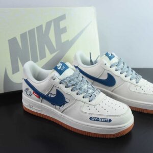 Nike Air Force 1'07 Low OFF collaboration; light blue with 3M brown sole casual military shoes