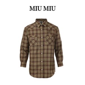MIU MIU green plaid single-breasted long-sleeved shirt