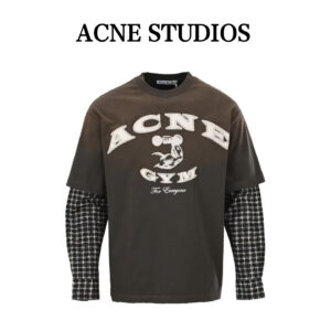 ACNE STUDIOS Vintage logo patchwork sleeve faux two-piece long sleeve T-shirt