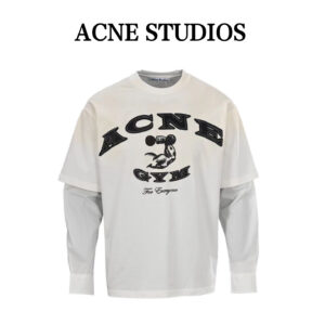 ACNE STUDIOS Vintage logo patchwork sleeve faux two-piece long sleeve T-shirt