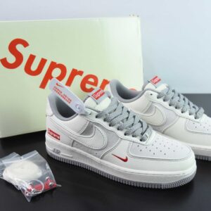 Nk Air Force 1'07 Low Supreme collab light grey red tick low top casual plimsolls