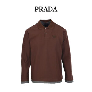 PRADA Prada PRD Patchwork Fabric Tag Fake Two-Piece Long Sleeve Polo Shirt