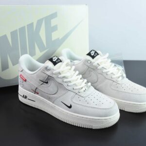 Nk Air Force 1'07 Low Supreme Champion Collaboration Light Grey Swoosh Low-Top Casual Sneakers