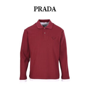 PRADA Prada PRD Patchwork Fabric Tag Fake Two-Piece Long Sleeve Polo Shirt