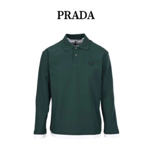 PRADA Prada PRD Patchwork Fabric Tag Fake Two-Piece Long Sleeve Polo Shirt