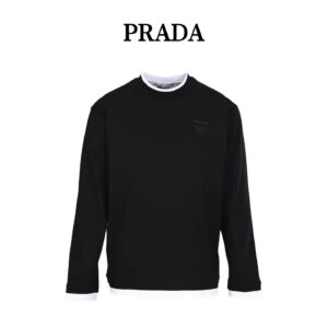 PRADA Prada PRD Mock Two-Piece Colorblock Crew Neck Long Sleeve T-Shirt