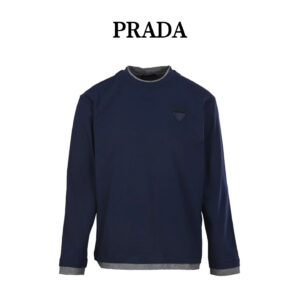 PRADA Prada PRD Mock Two-Piece Colorblock Crew Neck Long Sleeve T-Shirt