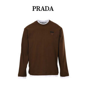 PRADA Prada PRD Mock Two-Piece Colorblock Crew Neck Long Sleeve T-Shirt