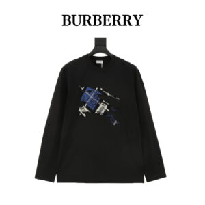 Burberry classic plaid war horse toothbrush velvet embroidered long-sleeved T-shirt