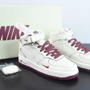 Nk Air Force 1'07 Mid Wine Red Glitter Swoosh Casual Sneakers
