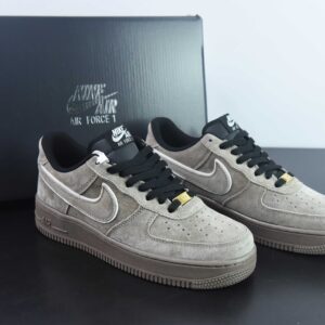 Nk Air Force 1'07 Low Grey and Black Suede Air Force One Low Top Casual Sneakers