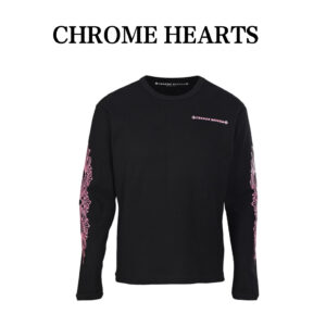 CHROME HEARTS; CH back with pink printed Sanskrit script in a waffle pattern long sleeve T-shirt