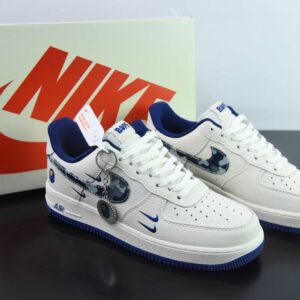BAPE x Nike Air Force 1 Sta Low"Bape" Air Force One Low-Top Classic Versatile Casual Sneaker "Collaboration-White Deep Blue Ape Head Camo Hook"