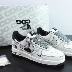 NK Air Force 1'07 Low; North Face Collaboration - Grey and Black Colorful Swoosh; Military No. 1 Low-Topual Skateboarding Shoes