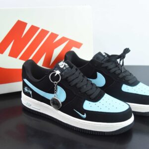 Stussy x Nike Air Force 1´07 Low"Stussy"; classic low-top Air Force One "Collaboration black Tiffany blue St embroidered small hook"