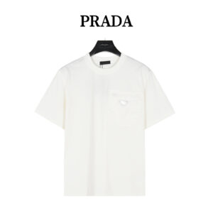 Prada triangle short-sleeved top with zipper pocket on chest