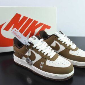 Nike Air Force 1 AF1 Low White and Brown Custom Edition with Violent Bear Print