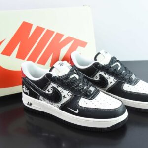 Nk Air Force 1'07 Low Stussy Collab-Black and White Floral Red Tail Low Top Casual Sne