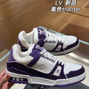 Purple, fully encrusted Louis Vuitton Trainer low-cut casual sneakers.