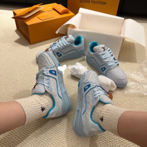 L×Tyler collaboration, new release, light blue. 🩵 Dongguan’s top-tier version Trainer by LV, checkered pattern, casual/sports shoes, skateboarding shoes.